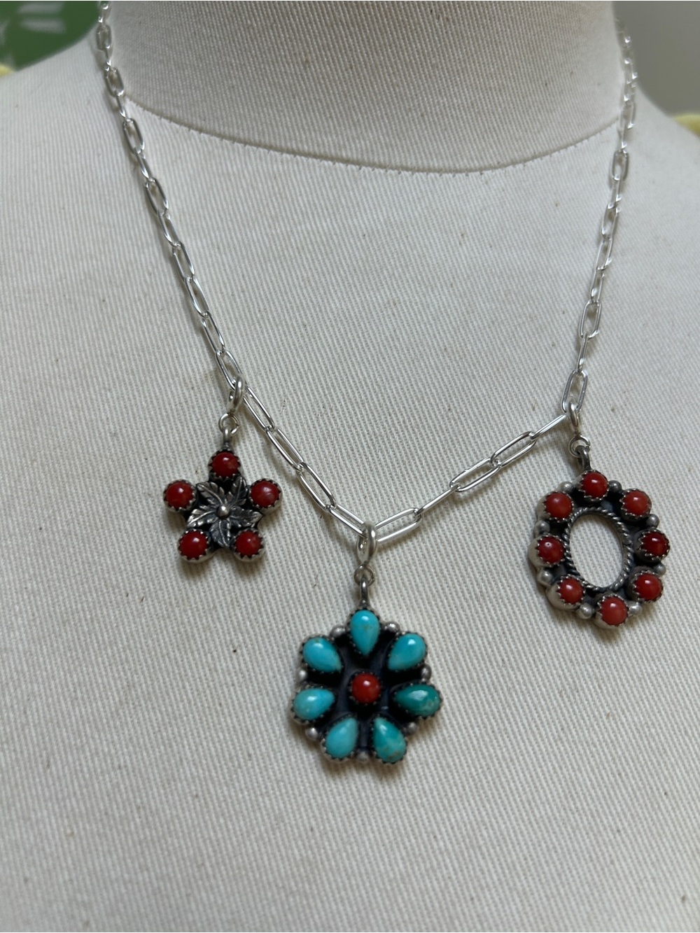 Turquoise Coral and sterling silver necklace.
